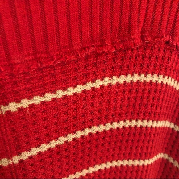 Free People Sunset Park Striped Thermal waffle Red Oversized XS Raw distressed - Picture 13 of 14